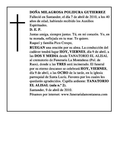 DOÑA MILAGROSA POLIDURA GUTIERREZ