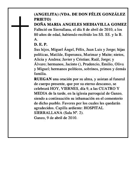 DOÑA MARIA ANGELES MEDIAVILLA GOMEZ
