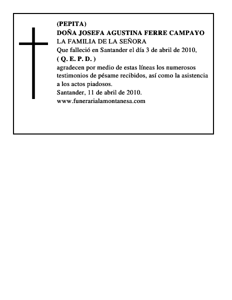DOÑA JOSEFA AGUSTINA FERRE CAMPAYO