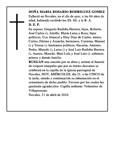 DOÑA MARIA ROSARIO RODRIGUEZ GOMEZ
