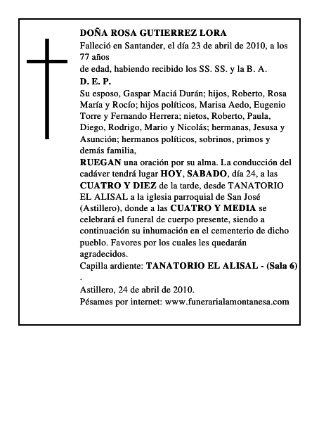 DOÑA ROSA GUTIERREZ LORA