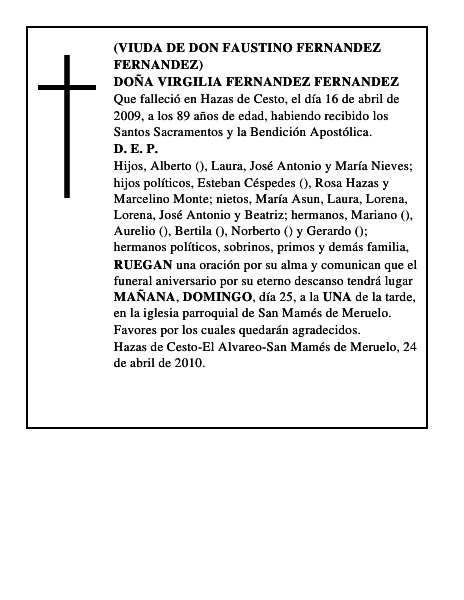 DOÑA VIRGILIA FERNANDEZ FERNANDEZ
