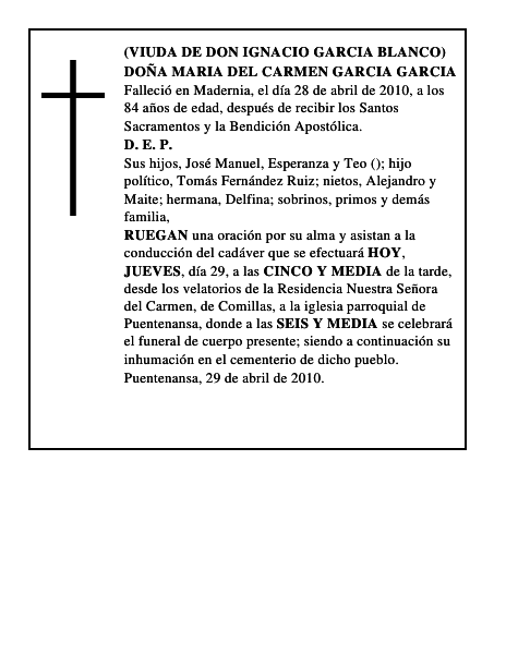 DOÑA MARIA DEL CARMEN GARCIA GARCIA