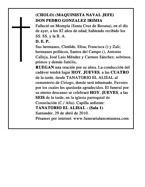 DON PEDRO GONZALEZ IRIMIA
