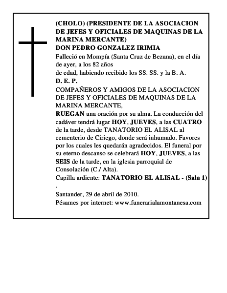 DON PEDRO GONZALEZ IRIMIA