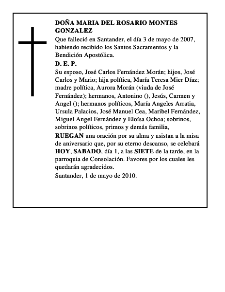 DOÑA MARIA DEL ROSARIO MONTES GONZALEZ