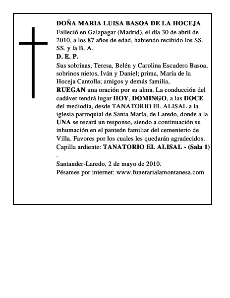 DOÑA MARIA LUISA BASOA DE LA HOCEJA