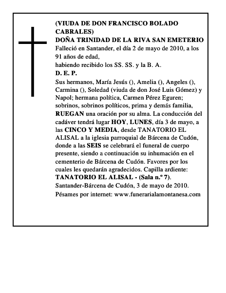 DOÑA TRINIDAD DE LA RIVA SAN EMETERIO