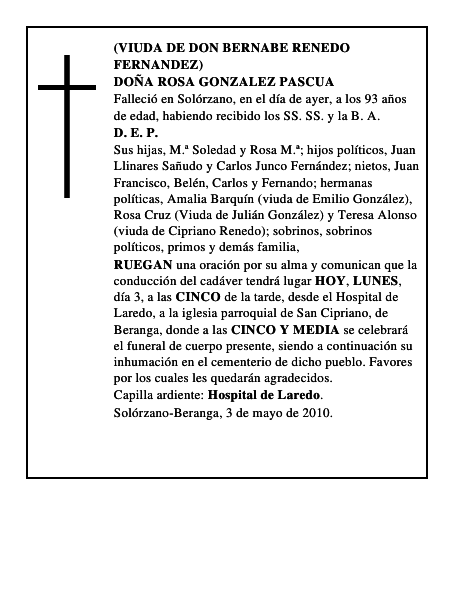 DOÑA ROSA GONZALEZ PASCUA