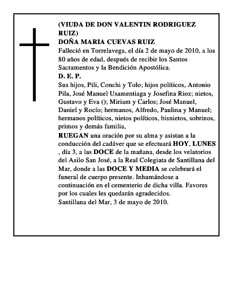 DOÑA MARIA CUEVAS RUIZ
