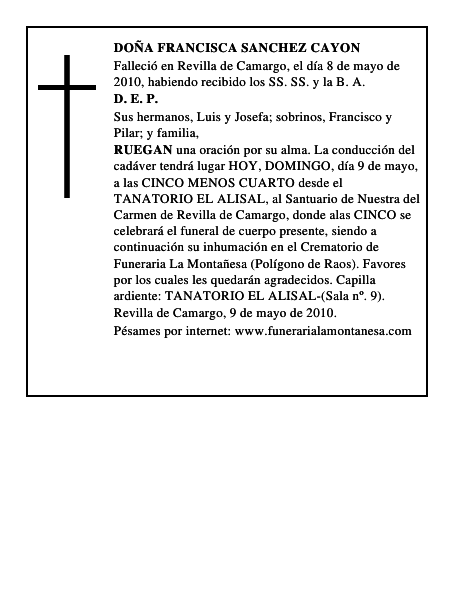 DOÑA FRANCISCA SANCHEZ CAYON