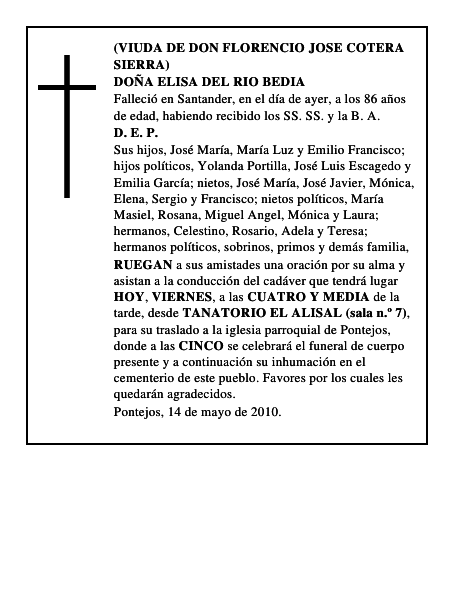 DOÑA ELISA DEL RIO BEDIA