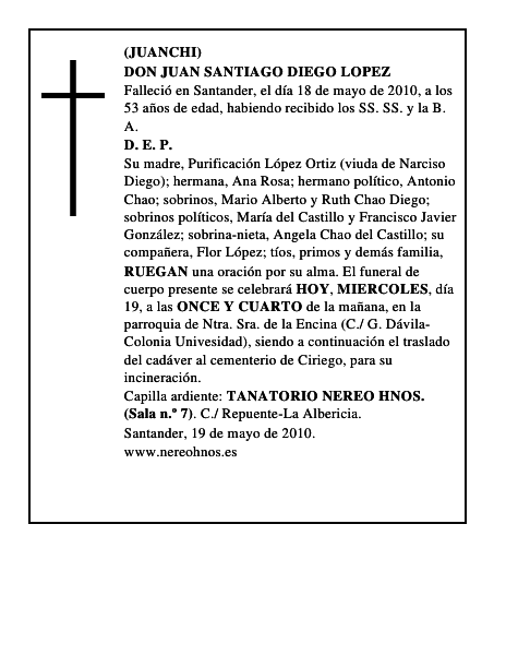 DON JUAN SANTIAGO DIEGO LOPEZ