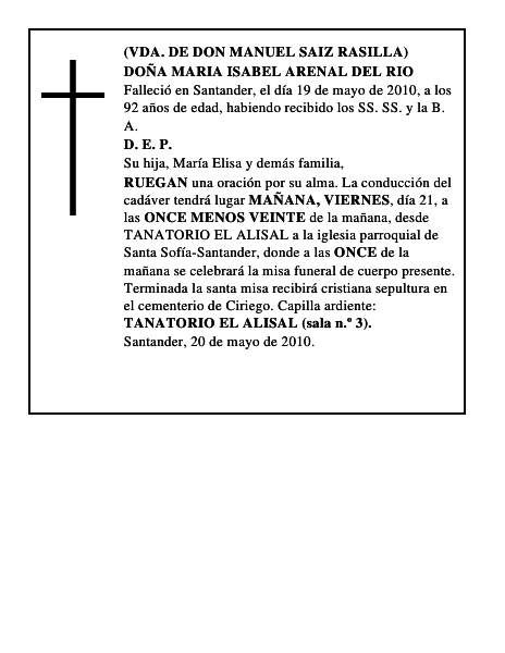 DOÑA MARIA ISABEL ARENAL DEL RIO