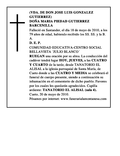 DOÑA MARIA PIEDAD GUTIERREZ BARCENILLA