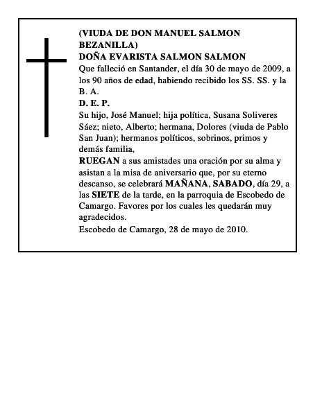 DOÑA EVARISTA SALMON SALMON