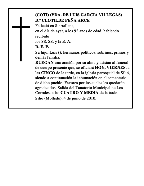 D.ª CLOTILDE PEÑA ARCE