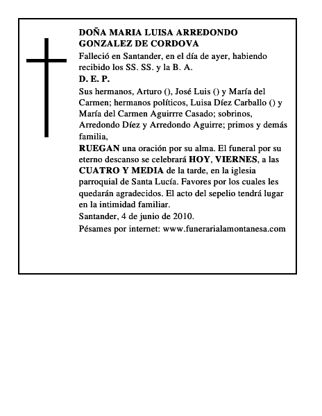 DOÑA MARIA LUISA ARREDONDO GONZALEZ DE CORDOVA