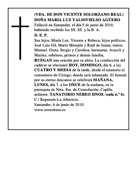 DOÑA MARIA LUZ VALDIVIELSO AGÜERO