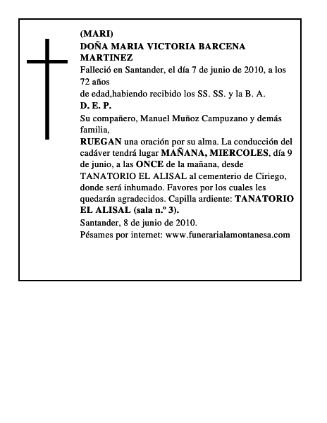 DOÑA MARIA VICTORIA BARCENA MARTINEZ