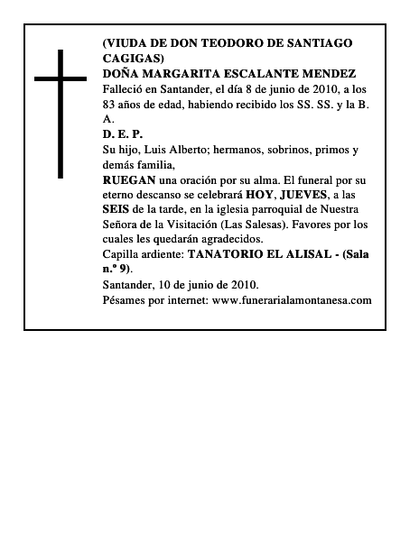 DOÑA MARGARITA ESCALANTE MENDEZ
