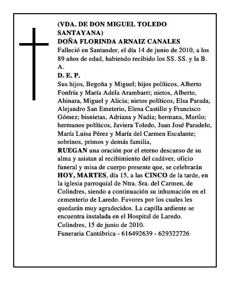 DOÑA FLORINDA ARNAIZ CANALES