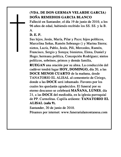 DOÑA REMEDIOS GARCIA BLANCO