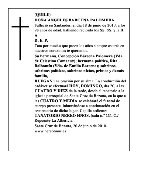 DOÑA ANGELES BARCENA PALOMERA