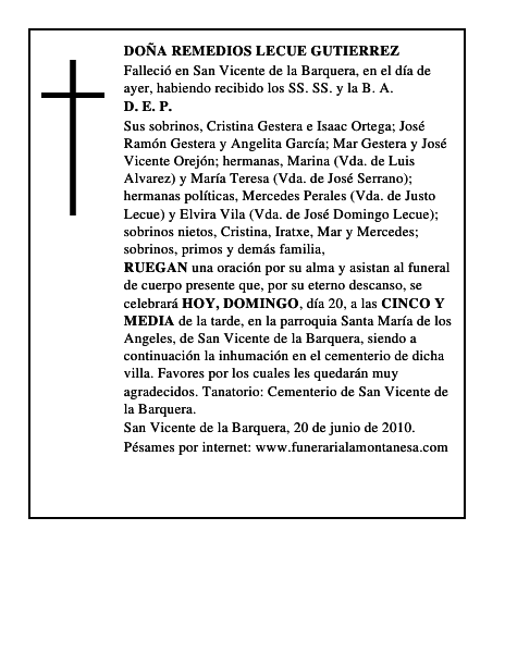 DOÑA REMEDIOS LECUE GUTIERREZ