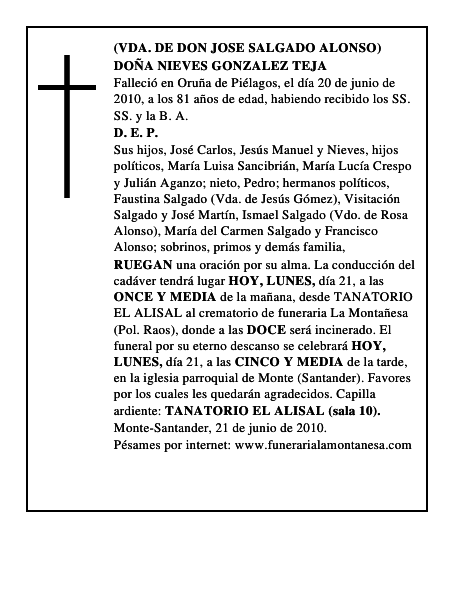 DOÑA NIEVES GONZALEZ TEJA