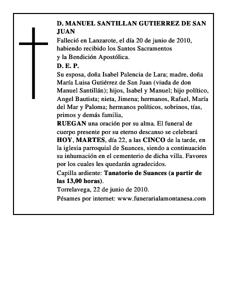 D. MANUEL SANTILLAN GUTIERREZ DE SAN JUAN