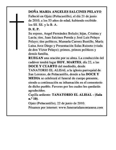 DOÑA MARIA ANGELES SALCINES PELAYO