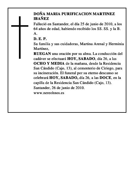 DOÑA MARIA PURIFICACION MARTINEZ IBAÑEZ