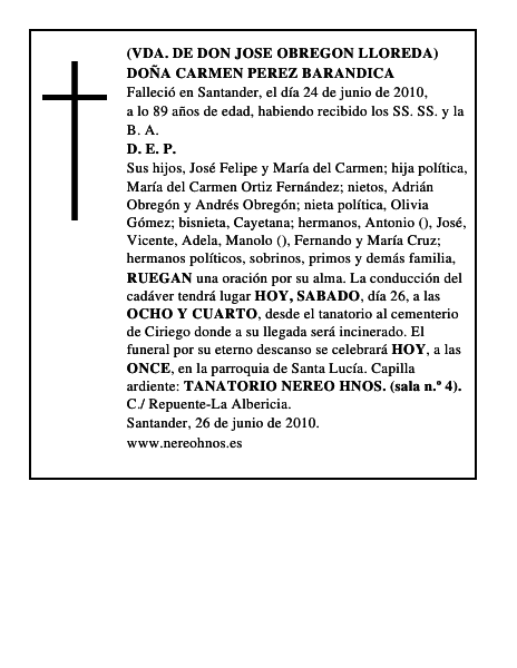 DOÑA CARMEN PEREZ BARANDICA