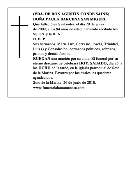 DOÑA PAULA BARCENA SAN MIGUEL