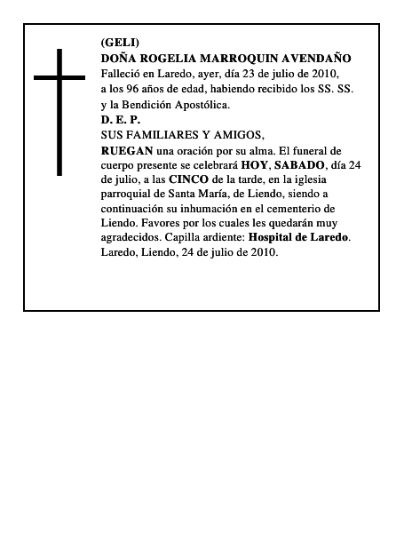 DOÑA ROGELIA MARROQUIN AVENDAÑO