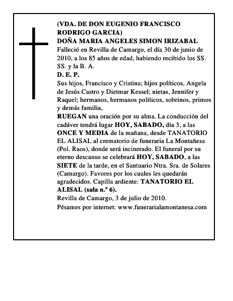 DOÑA MARIA ANGELES SIMON IRIZABAL