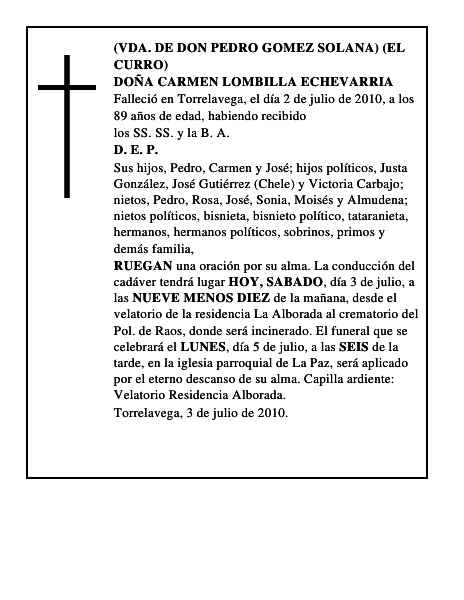 DOÑA CARMEN LOMBILLA ECHEVARRIA
