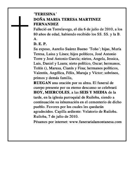 DOÑA MARIA TERESA MARTINEZ FERNANDEZ