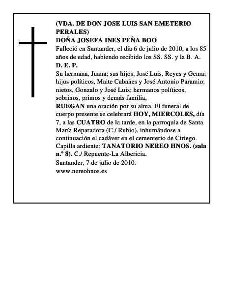 DOÑA JOSEFA INES PEÑA BOO