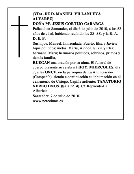 DOÑA Mª. JESUS CORTIJO CABARGA