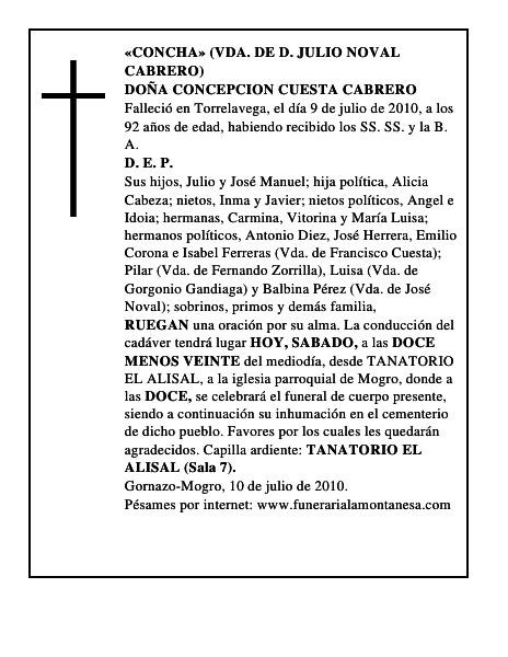 DOÑA CONCEPCION CUESTA CABRERO