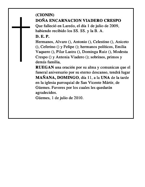 DOÑA ENCARNACION VIADERO CRESPO