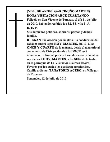 DOÑA VISITACION ARCE CUARTANGO