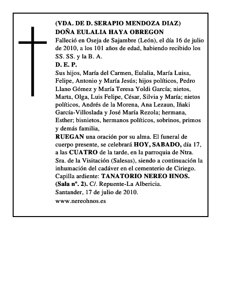 DOÑA EULALIA HAYA OBREGON