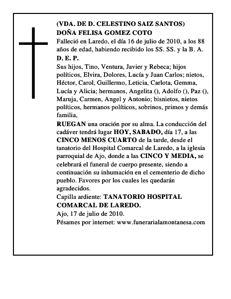 DOÑA FELISA GOMEZ COTO