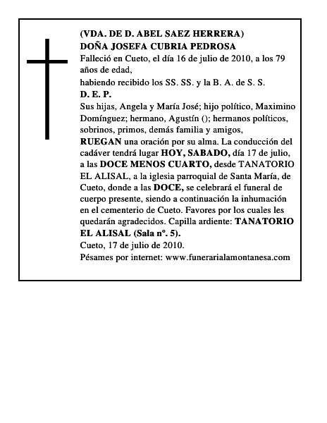DOÑA JOSEFA CUBRIA PEDROSA