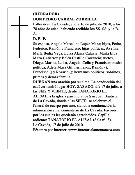 DON PEDRO CARRAL ZORRILLA