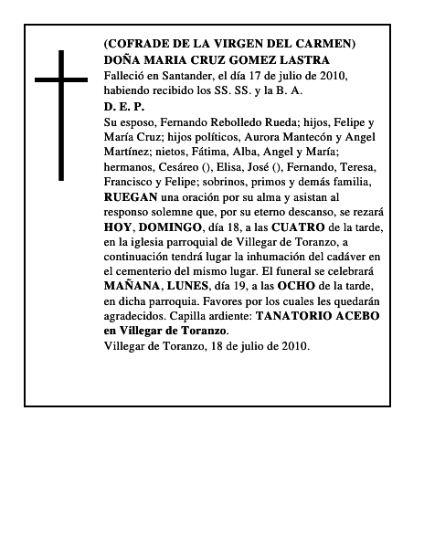 DOÑA MARIA CRUZ GOMEZ LASTRA