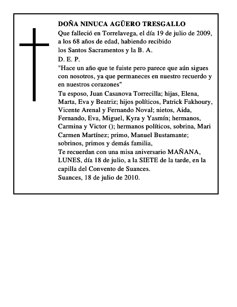 DOÑA NINUCA AGÜERO TRESGALLO